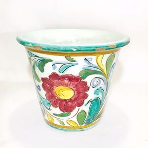 Vintage Assisi Small Planter Plant Pot Floral Art Pottery Decorative Italy 5"